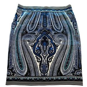 INC International Concepts Blue Paisley Retro Lined Straight Mini Skirt🔥🔥🔥